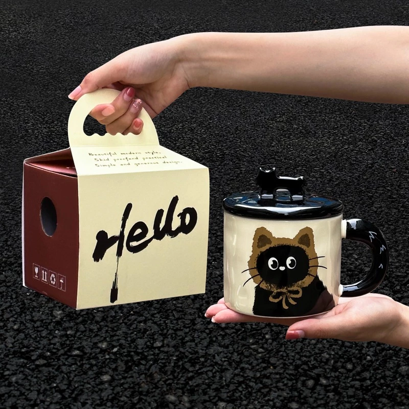 Cốc Sứ Mèo Dễ Thương Có Nắp