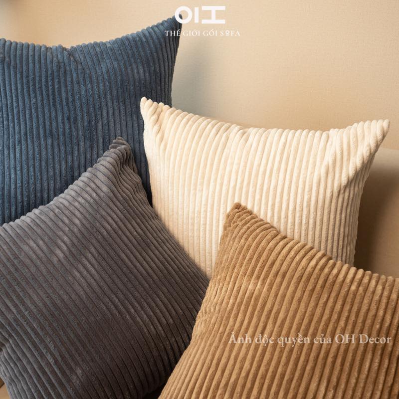 Gối tựa lưng sofa nhung tăm sọc vuông