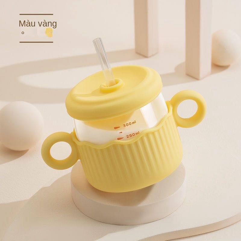 Cốc Thủy Tinh Uống Sữa Chống Sốc Có Ống Hút